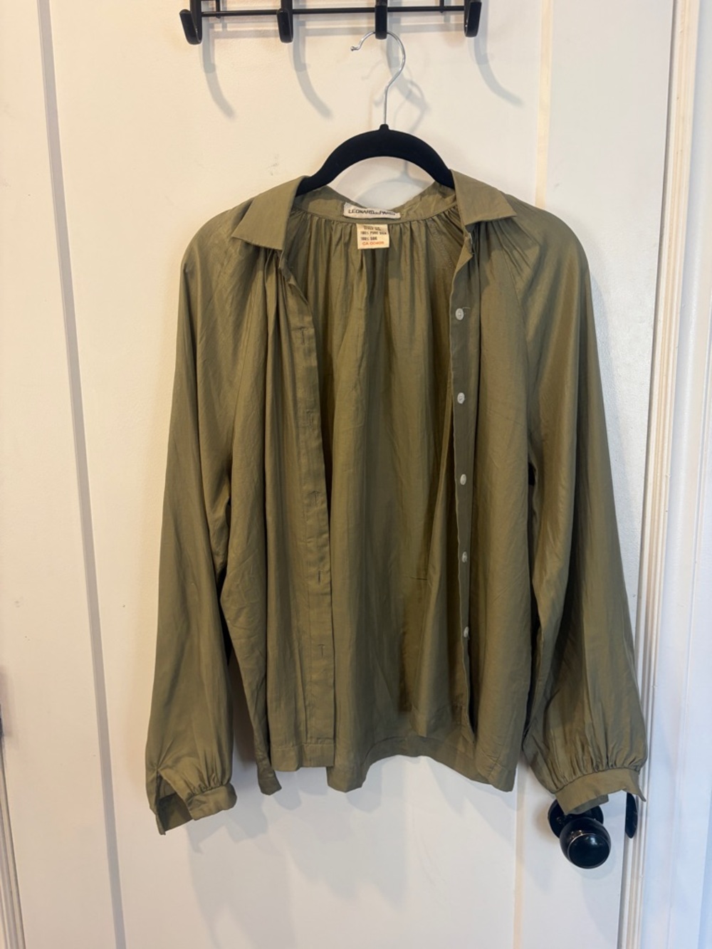 Lightweight Olive Green Silk Button-Front blouse